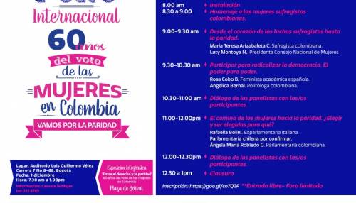 "Foro conmemoración 60 Años del voto de las mujeres en Colombia"